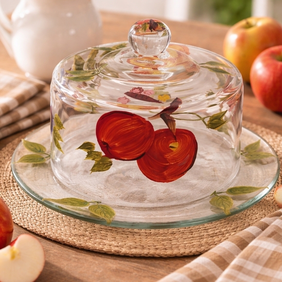 Home Essentials Other - Vintage Hand Painted Glass Cheese/fruit/dessert Plate With Dome Lid
